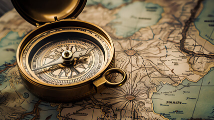 compass on map - obrazy, fototapety, plakaty