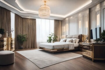 beautiful luxury bedroom with cabinet and white view 