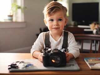 Parenting content creator Local cute boy with camera