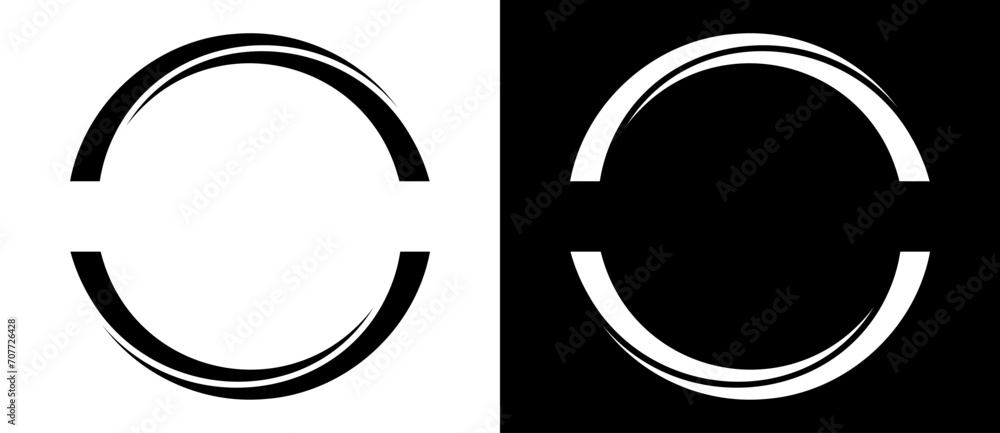 Poster Rotating art lines in circle shape as symbol, logo or icon. Black shape on a white background and the same white shape on the black side.