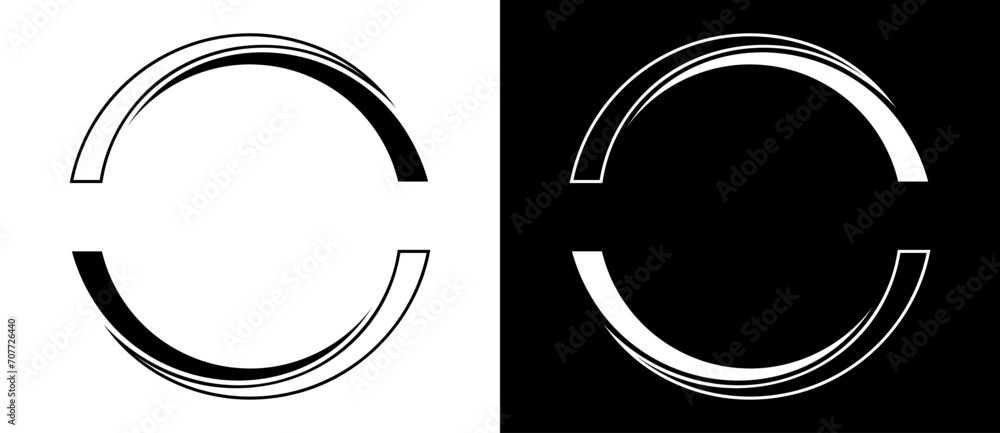 Poster rotating art lines in circle shape as symbol, logo or icon. black shape on a white background and th