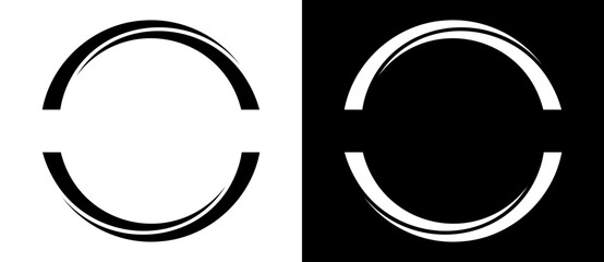 Rotating art lines in circle shape as symbol, logo or icon. Black shape on a white background and the same white shape on the black side.