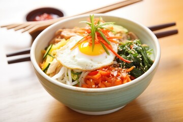 bowl of bibimbap with colorful vegetable toppings
