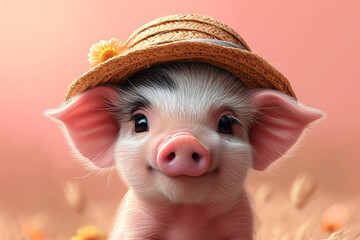 cartoon pig wearing a hat
