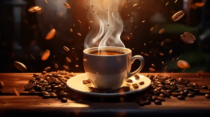 Foto op Plexiglas Cup of hot autumn coffee or tea on the window. © Salman