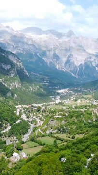 Panning shot over the valley of Theth National Park, Albania. albanian alps