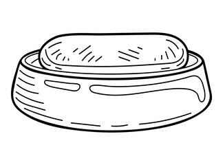 Soap dish sketch. Hygiene, clean hands. Hand drawn line art illustration.