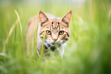 Naklejka na ściany i meble cat stalking through long grass