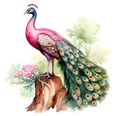 Water colored pink peacock