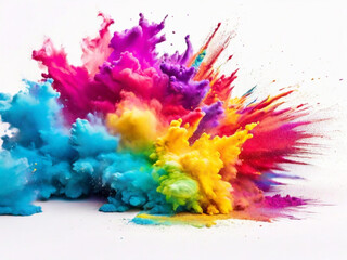 Colorful rainbow holi paint color powder explosion isolated white wide panorama background ai image