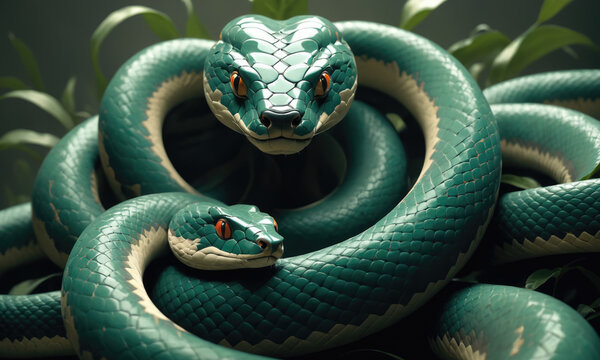 Fantasy Illustration of a wild snake. Digital art style wallpaper background.