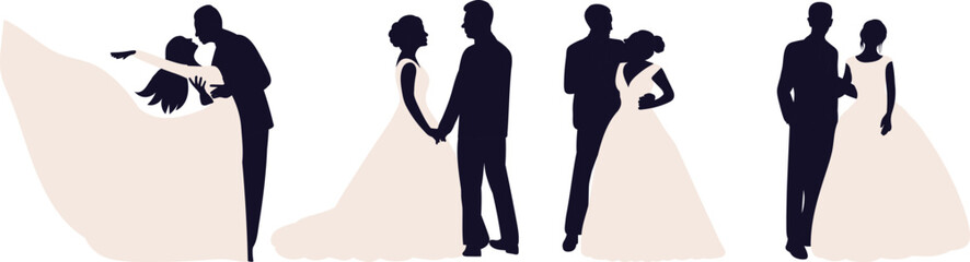bride and groom silhouette, on white background vector