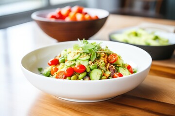 edamame salad with cherry tomatoes and cucumbers