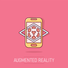 Augmented reality icon in comic style. Vr device vector cartoon illustration on white isolated background. Technology business concept splash effect.