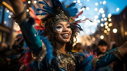 Colorful photo of a young woman at a music festival
 - obrazy, fototapety, plakaty