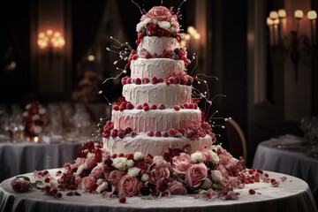 white wedding cake bokeh style background