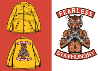 Japanese Streetwear Coach Jacket with tiger muay thai illustration