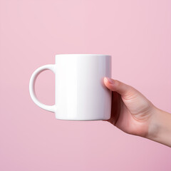 Young woman holding a white mug, closeup shot of white mug mockup, Generative AI