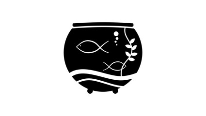 aquarium with fish, black isolated silhouette