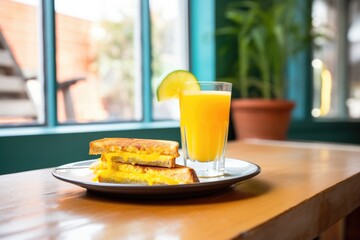 grilled cheese and a glass of orange juice