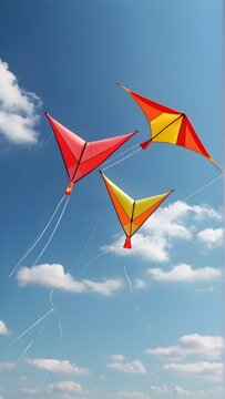 Colorful kites soaring in a clear spring sky, generative AI, background image