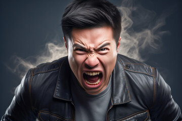 Obraz premium Portrait of angry asian man. Furious middle aged man, closeup.
