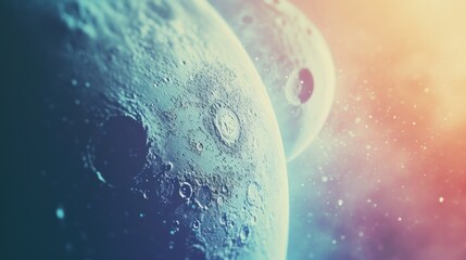 A close up of the moon and a planet in space, AI