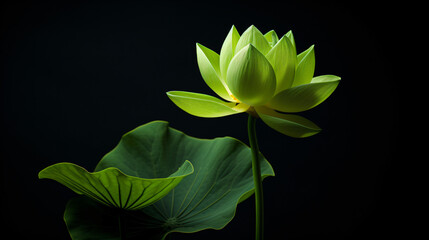 Green Lotus Flower On Black Background Green lotus