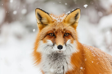 Obraz premium Red Fox Winter Portrait Snowfall Wildlife Serene Nature Gaze