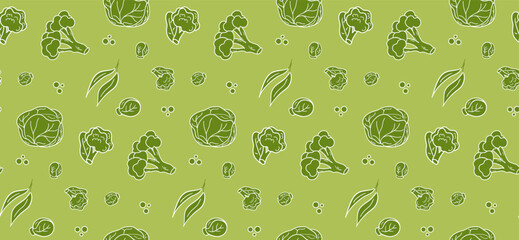 seamless pattern green Cabbage vector illustration. Design for kale day, healthy food, health day