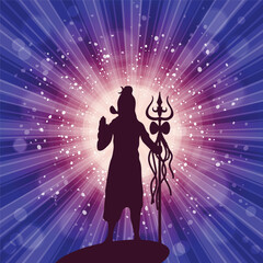 Shiva in brilliant galactic space. Greeting card for Maha Shivratri, a Hindu festival celebrated of Lord Shiva. Om or Aum Indian sacred sound. - obrazy, fototapety, plakaty