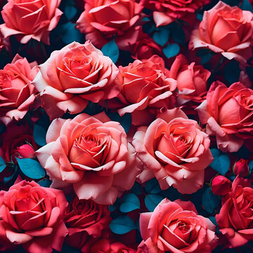 Natural fresh red roses flowers pattern wallpaper