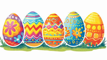 Fototapeta na wymiar Eggstravaganza Delight: A vector sticker of vibrant Easter eggs adorned with patterns and colors, perfect for adding a festive touch to digital communications and designs, easter,