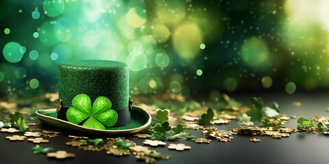 St Patrick's day concept - leprechaun hat with bokeh background - obrazy, fototapety, plakaty