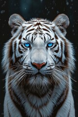 Portrait of a white tiger with blue eyes. Generative AI.