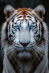 Portrait of a white tiger with blue eyes. Generative AI.