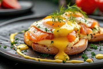 Eggs Benedict with salmon and rosemary