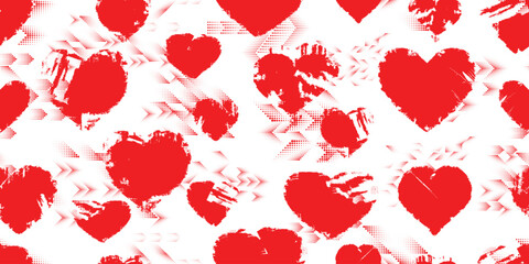 Vector Illustration. Seamless Pattern . Vintage Heart Background. Abstract endless pattern with grunge hearts. 