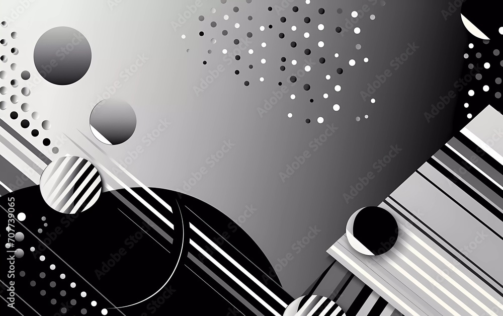 Poster memphis silver background with halftone elements and lines. generative ai