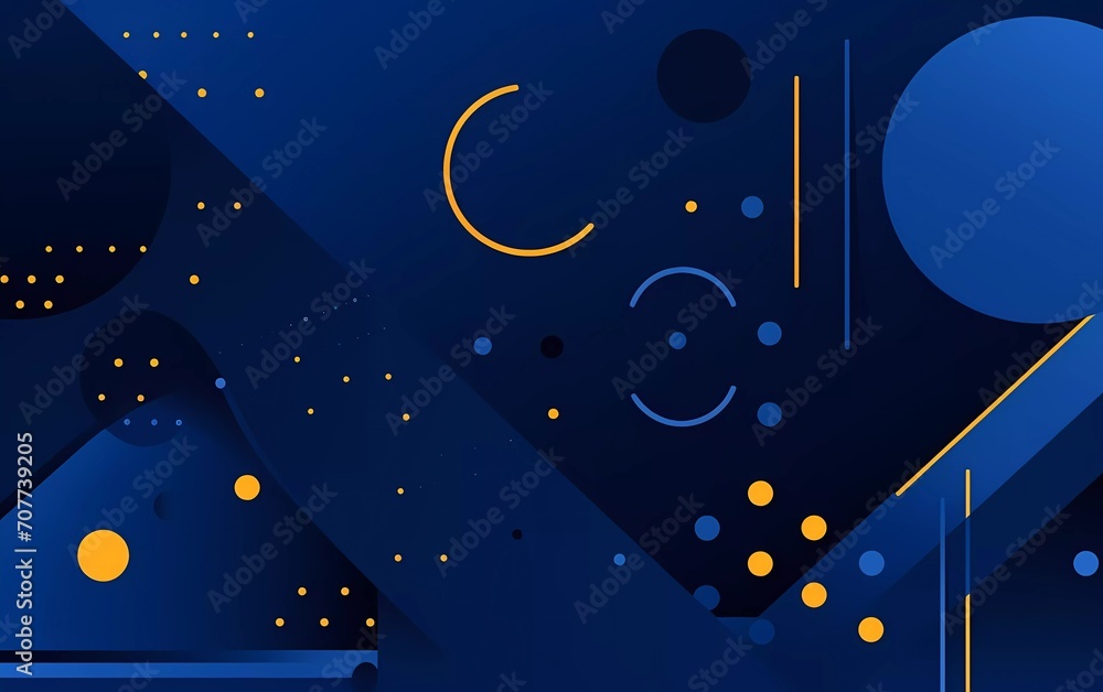 Poster dark blue memphis background with halftone elements and lines. generative ai
