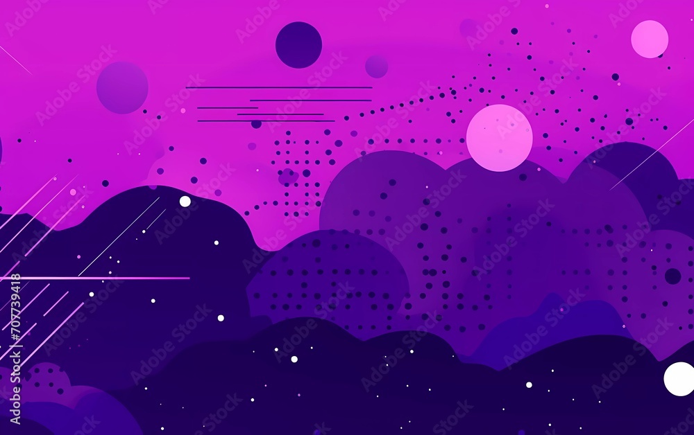 Poster purple memphis background with halftone elements and lines. generative ai