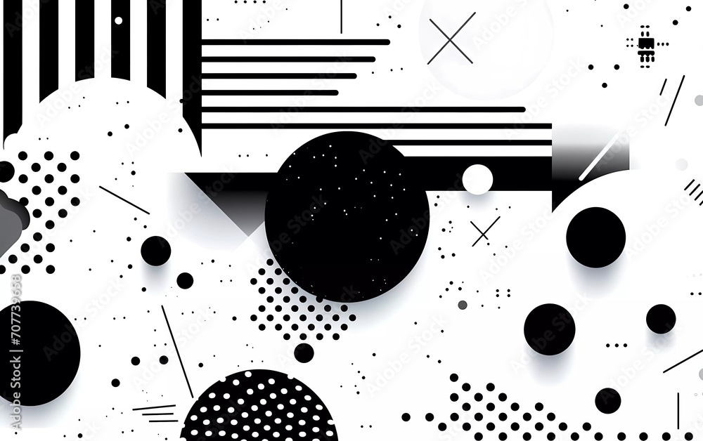 Poster memphis silver background with halftone elements and lines. generative ai