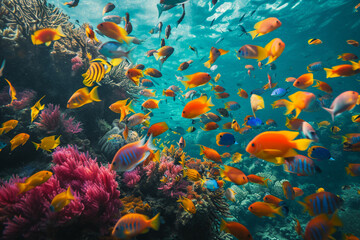 Fototapeta na wymiar Vibrant Tropical Fish Swarm Coral Reef Underwater Diversity