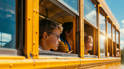 School bus carrying children to high school