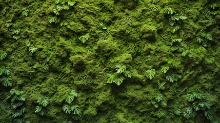 A background of green moss. Moss Green Herb. Wall of natural green moss - obrazy, fototapety, plakaty