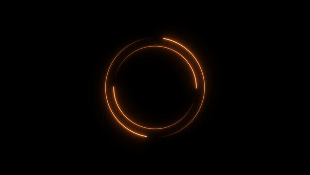 Abstract neon glowing circle loading bar orange color animation. Black background UHD 4k video.	