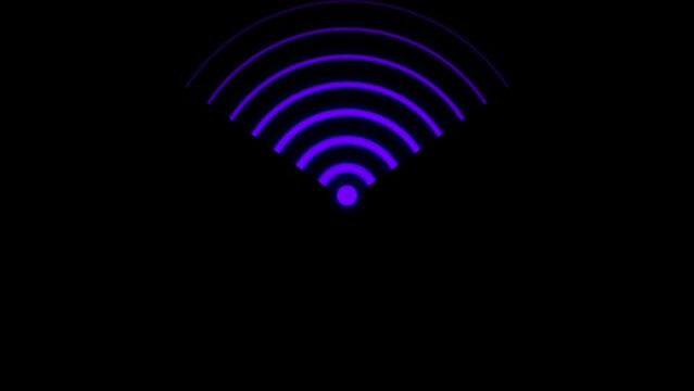  Abstract purple color WIFI icon, flashes design for web design mobile apps Wireless technology. Black background 4k video Animation.
