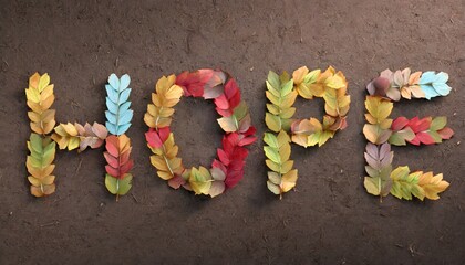 HOPE Text Formed with Autumn Leaves