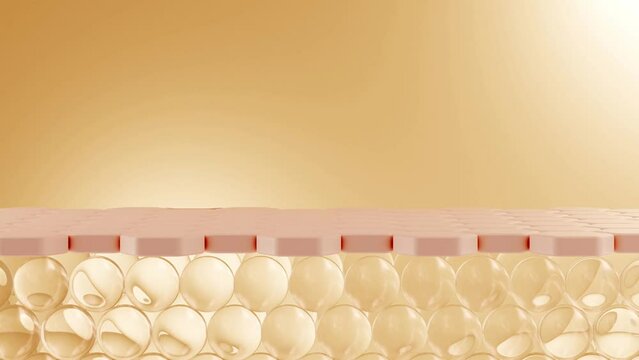 Oil serum drips onto the skin, helping to reduce redness, swelling, and inflammation on the skin's surface. From then on the skin becomes smoother. 3D animation.
