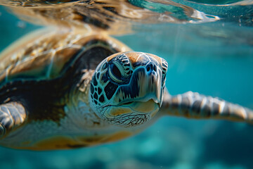 Sea Turtle Close Up Ocean Swim Marine Wildlife Encounter